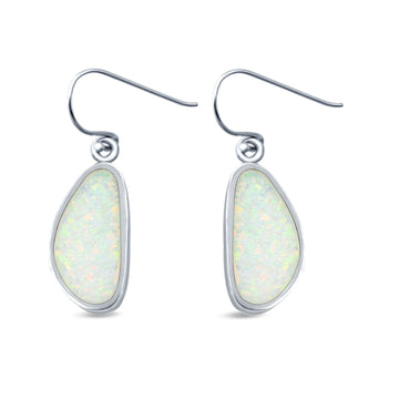 Drop Dangle Earrings Lab Created White Opal 925 Sterling Silver (17mm)
